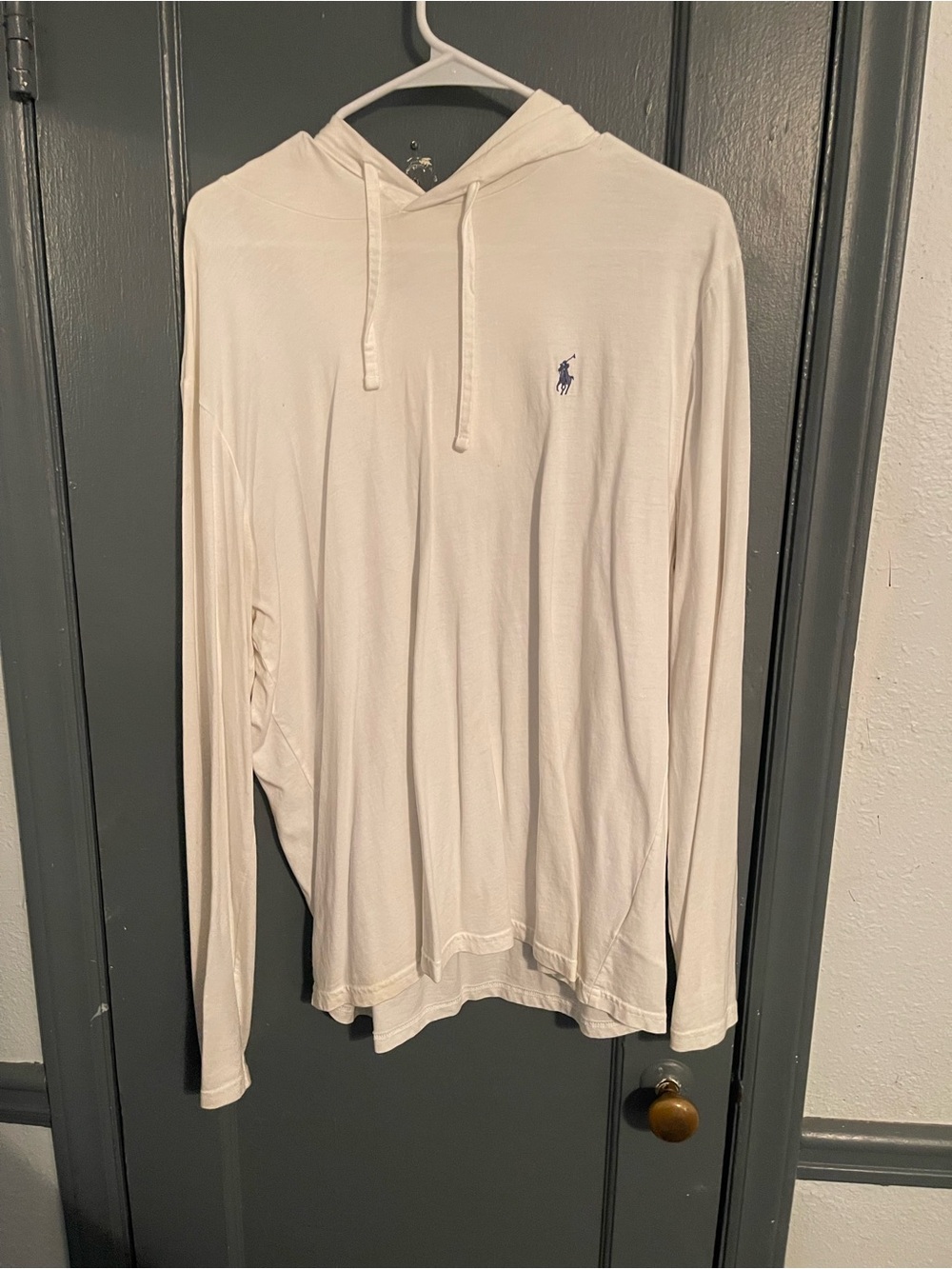 Polo by Ralph Lauren Men's Long Sleeve Hooded Tee in Cream with Navy Logo